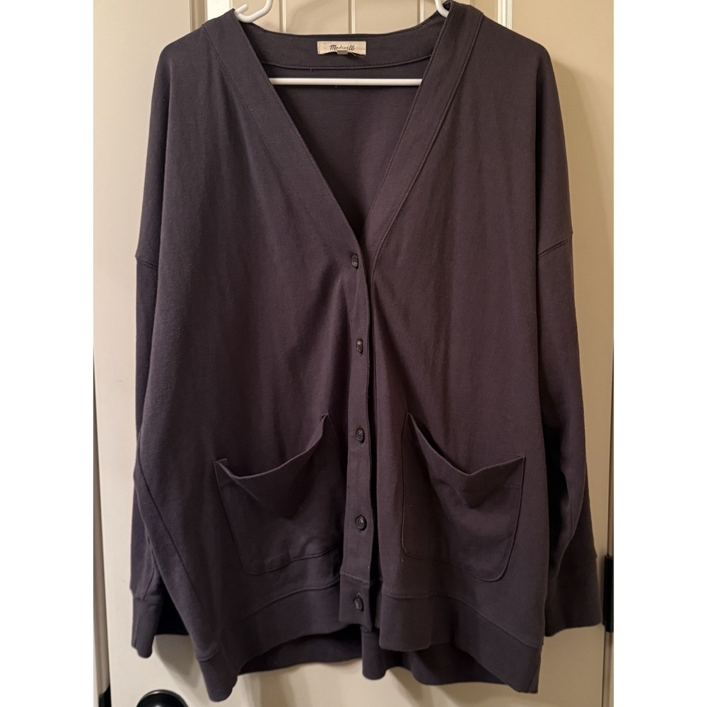 Madewell Women's Large L Button Front Cardigan Sweater Pockets Charcoal Grey